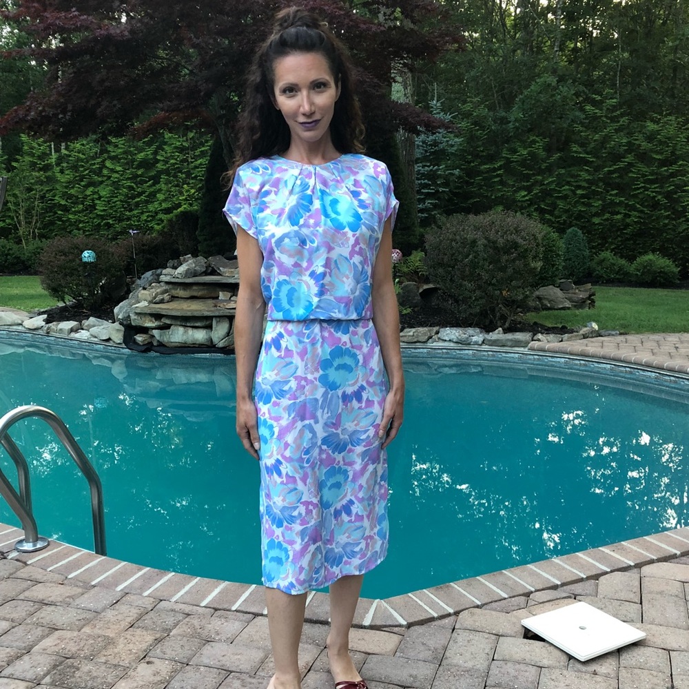 Vintage 1960’s Watercolor Chiffon Floral Dress